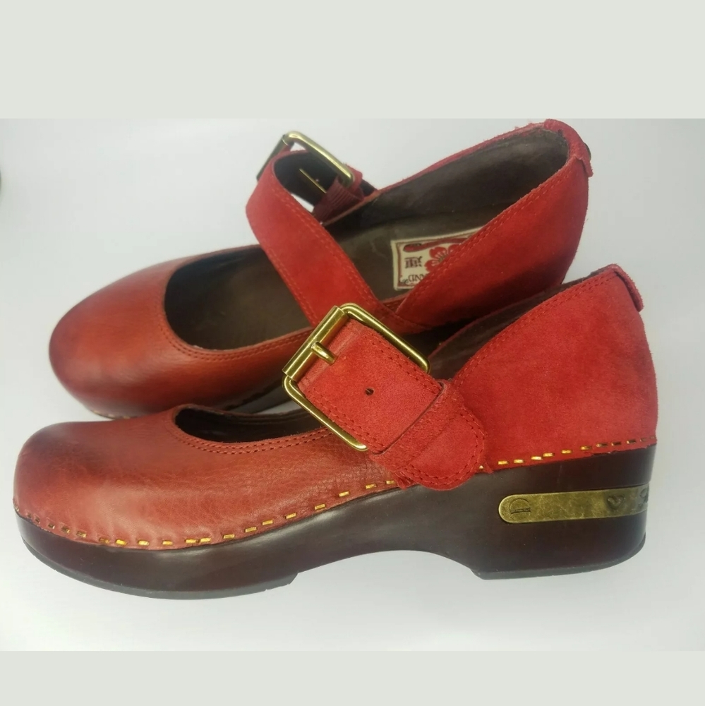 Lucky Brand Shoes Red Round Toe Leather Wedges 8.5